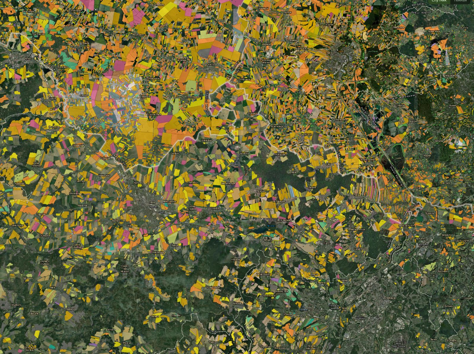 Crop map continuing across the Czech–Polish border