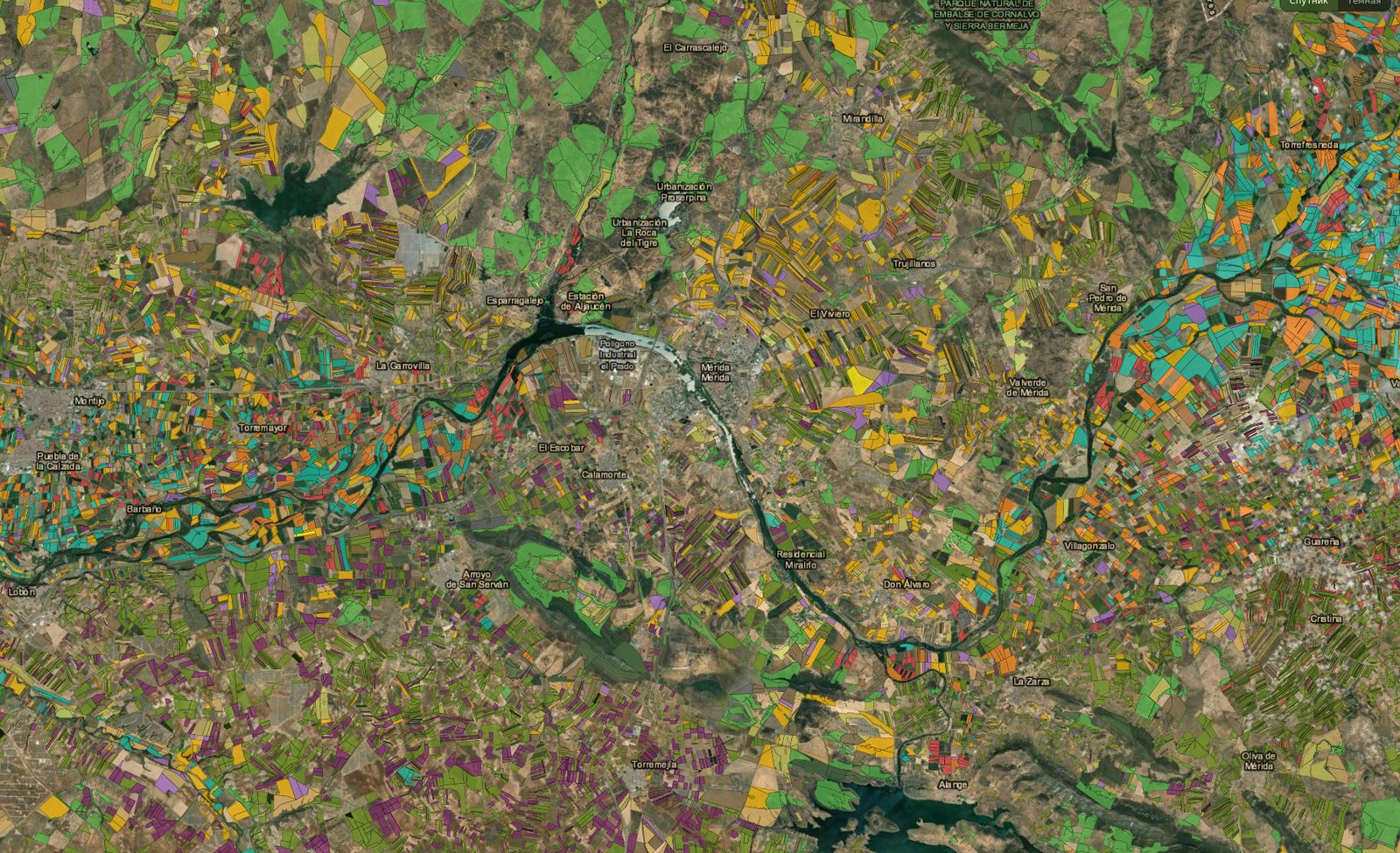 Crop map over Mérida, Extremadura, Spain