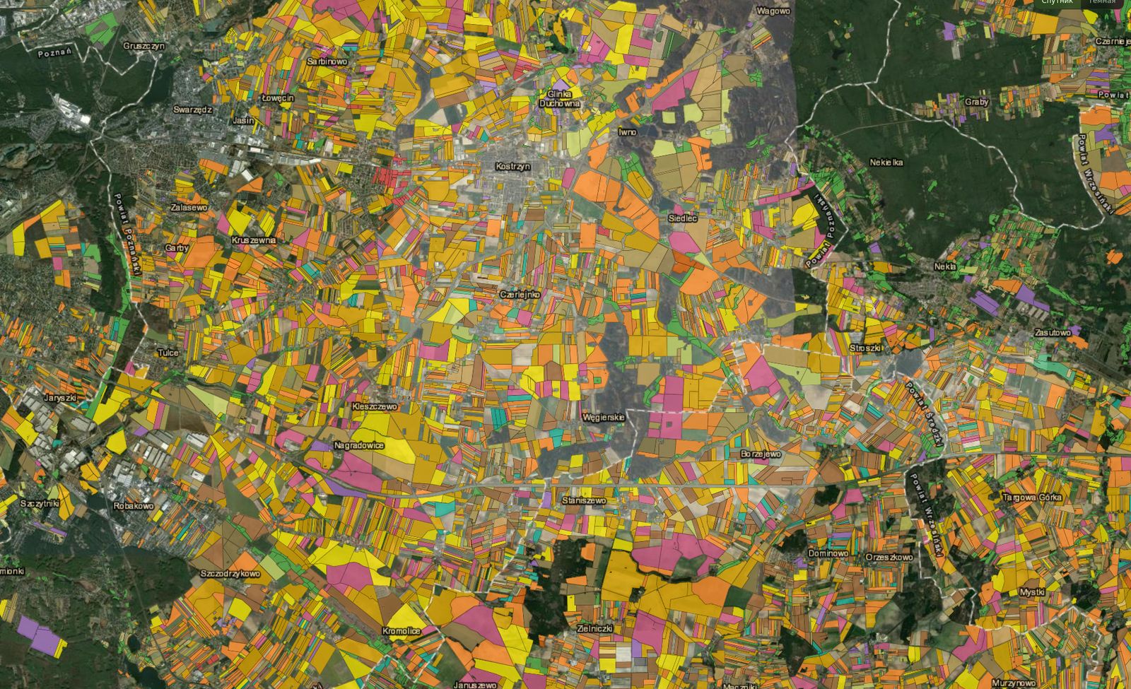 Crop map over Wielkopolska, Poland